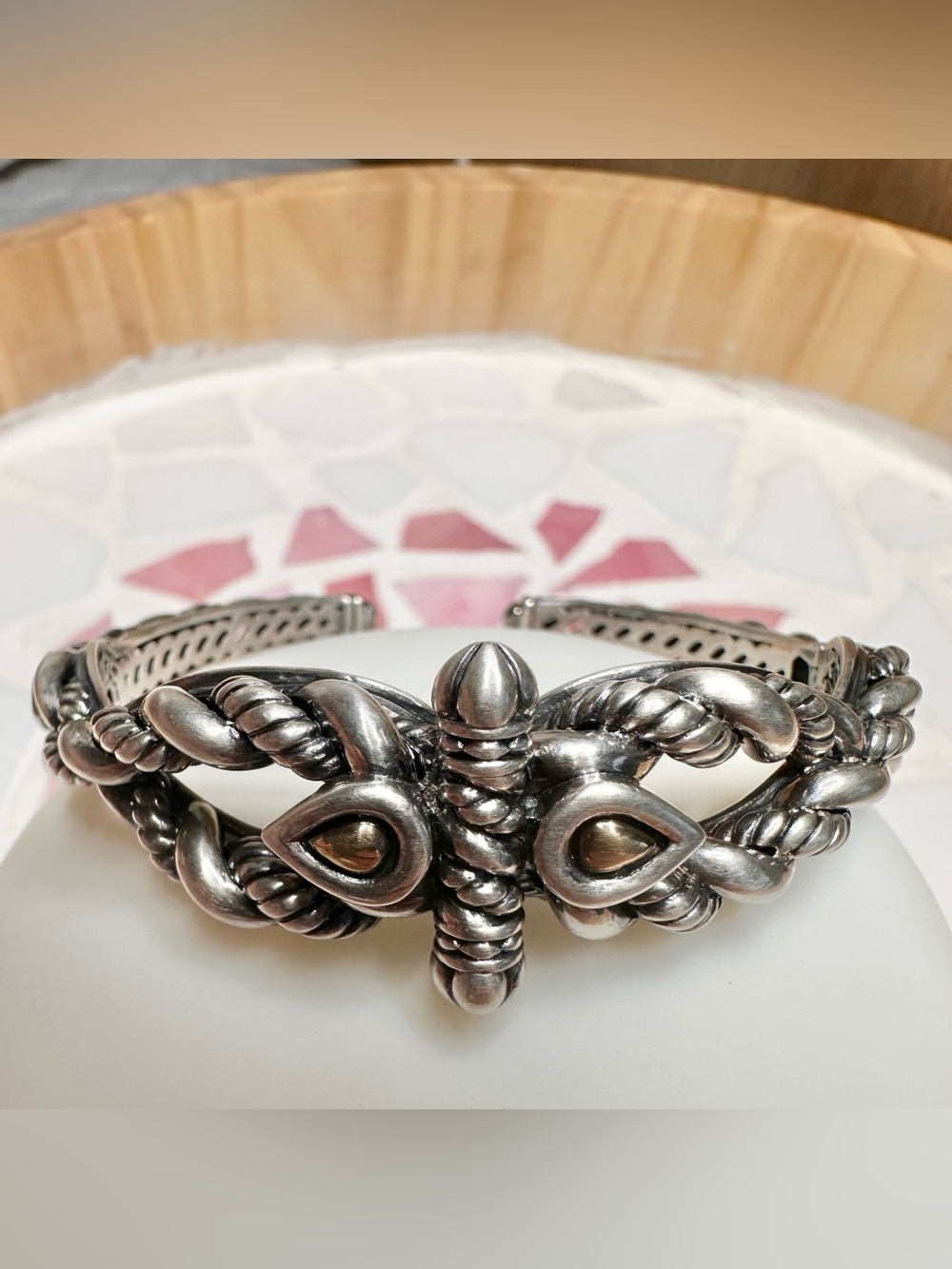 JAI Sterling Silver 14k Gold Twisted Cable Kick Cuff 35g Bracelet 7-2.5
